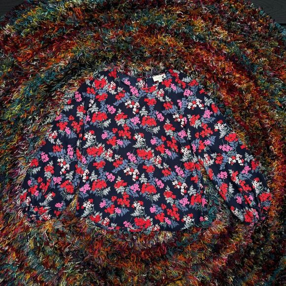 Loft Petite Floral Long Sleeve Popover Blouse Keyhole Back Balloon Sleeve XS - Picture 7 of 15